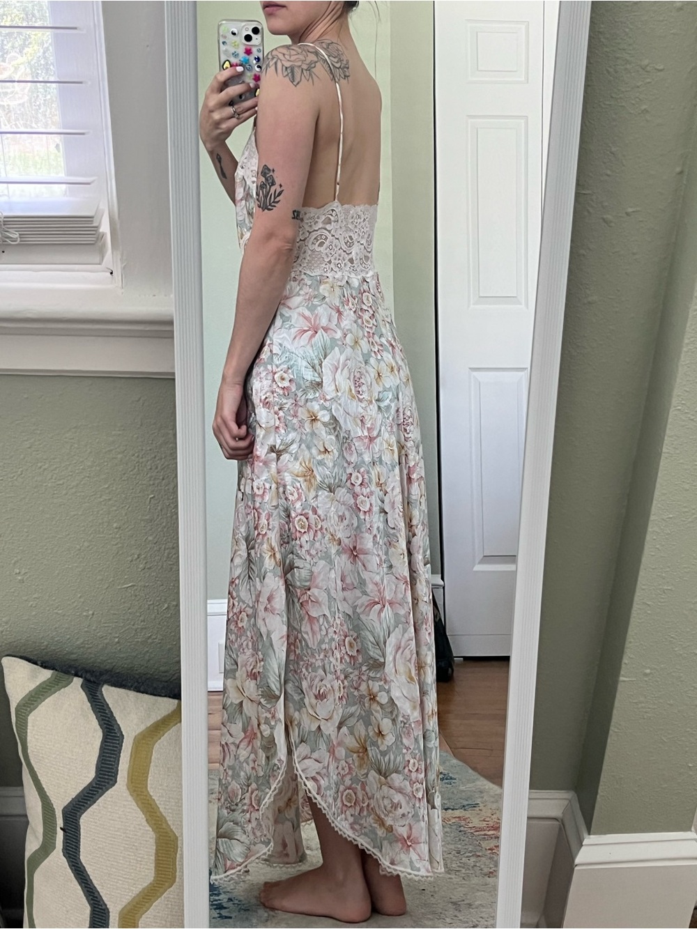 Vintage 90s Christian Dior Floral Silk-Satin Maxi Slip Dress ILGWU - Picture 3 of 11